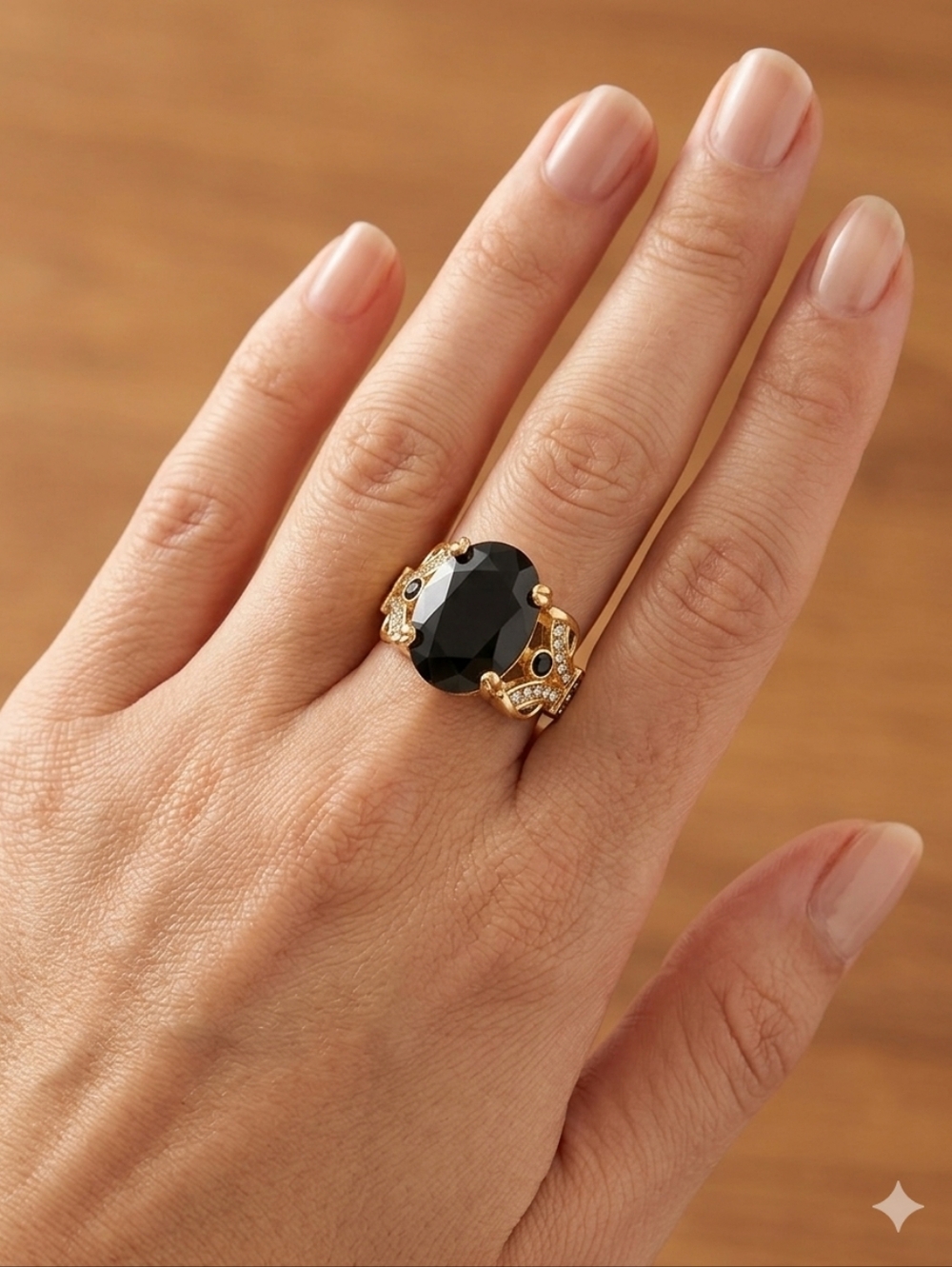 ELEGANT BLACK AND GOLD WOMEN'S Cocktail RING